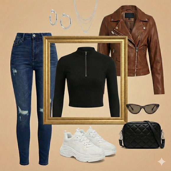 Zara Black Ribbed Half-Zip Mock Neck Long Sleeve Crop Top - Picture 2 of 7